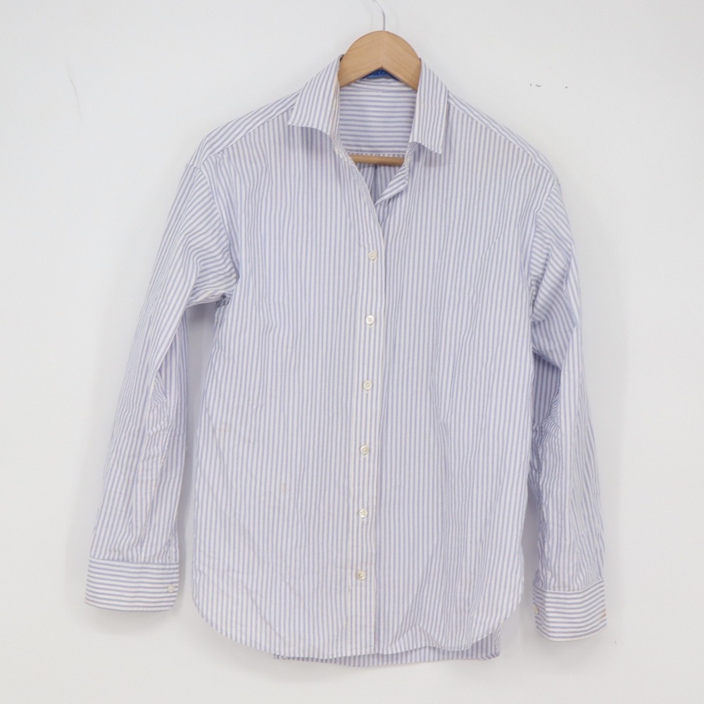 J.McLaughlin Button-Down Womens S Striped Blue White Cotton Top Good